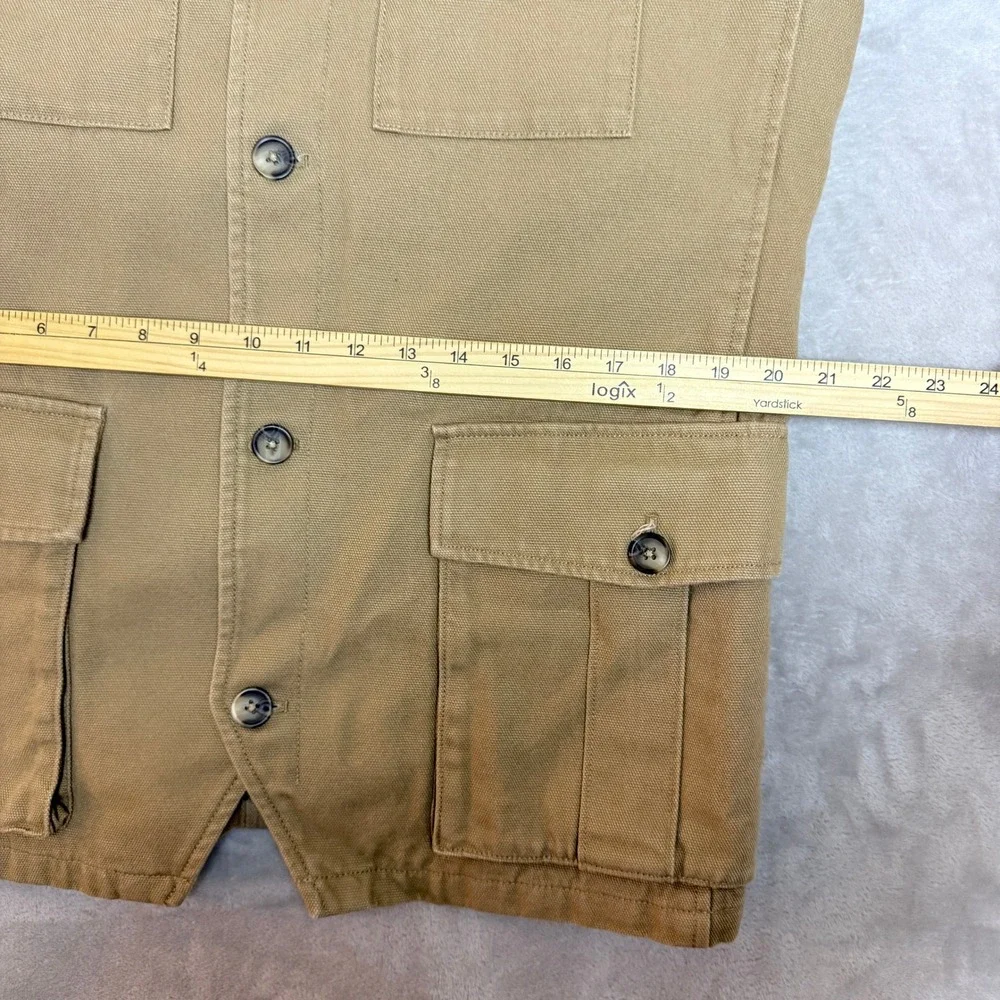Duluth Trading Blazer Chore Jacket Men M Khaki Canvas Workwear Elbow Patch EUC